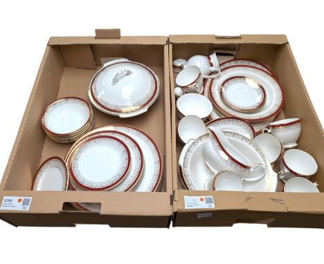 Royal Grafton Majestic pattern tea and dinner wares, including tureen, sauce boat, dinner plates, bowls, side plates, teacups