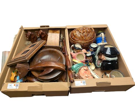 Portmeirion game dish, toby and character jugs, wooden figures and other collectables