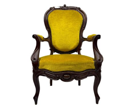 Victorian design walnut framed open armchair Dimensions: Height:&nbsp;105cm&nbsp; Length/Width:&nbsp;61cm&nbsp;