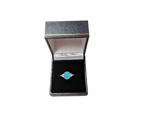 Silver cubic zirconia and opal cluster ring, boxed Condition Report:Size R