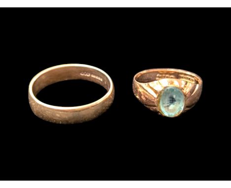 9ct gold plain wedding band and a 15ct gold stone set ring, both hallmarked Condition Report:9ct approx 3.67 grams, 15ct appr