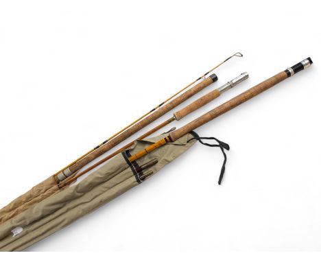 Foster Bros 'The Perfect' three piece split cane fishing rod, in canvas slip case, together with another three piece split ca