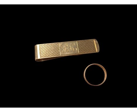 9ct gold money clip and a 9ct gold ring, both hallmarked Condition Report:Approx 10 grams