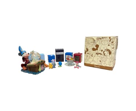 Disney musical snow globe, The Sorcerer, in original box, together with Winnie the pooh and other Disney figures  