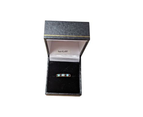 9ct gold opal and sapphire ring, hallmarked, boxed 