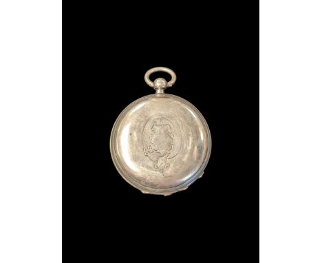 Late Victorian silver full hunter pocket watch by Tho Russell & Son no. 82844, with white enamel dial and subsidiary seconds 