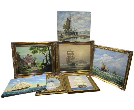 M J French (British 20th Century): Shipping Scenes, three oils on canvas signed and variously dated, together with two other 