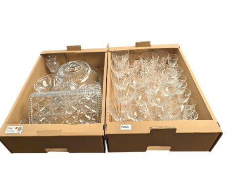 Collection of crystal and cut glassware, including drinking glasses,  cheese dome, vases, storage jar, etc 