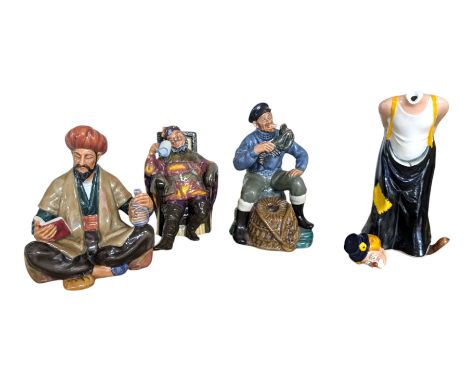 Four Royal Doulton figures, comprising Tip-toe HN2393, Omar Khayyam HN2247, The Foaming Quart HN2162 and The Lobsterman HN231