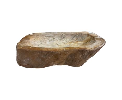 Polished petrified wood dish, texture to edge, H5cm L24cmCondition Report:Weight 2.5kg