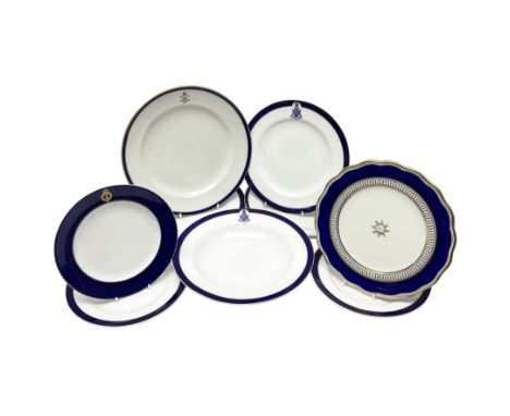 Collection of Regimental dinner wares, Comprising Royal Sussex; two dinner plates, two side plates and a soup bowl, Royal Lei