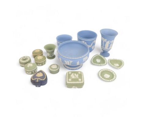 Wedgwood Jasperware pedestal bowl, together with two planters, flute vase and other Jasperware  