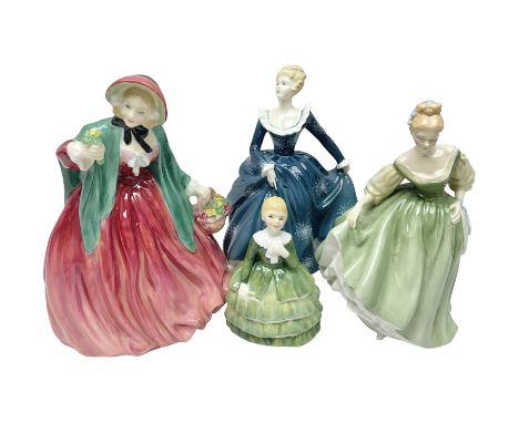 Four Royal Doulton figures, comprising Lady Charmain HN1949, Belle HN2340, Fair Lady HN2193 and Fragrance HN2334