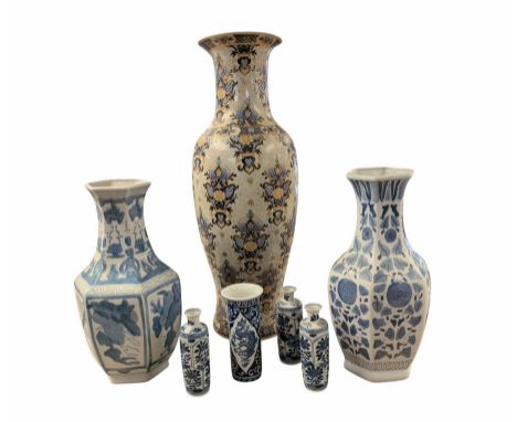 Floor vase, of baluster form, with floral gilt decoration on a cream ground, Chinese blue and white vases and other ceramics,