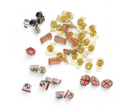 Large collection of pin badges, including flag, spots and souvenir examples 