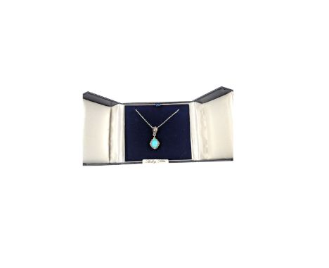 Silver cubic zirconia and opal pendant necklace, boxed 