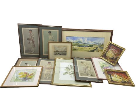 Collection of Vanity Fair cricket prints, together with original watercolours and oils to include D Beaumont, Gillian Parsons