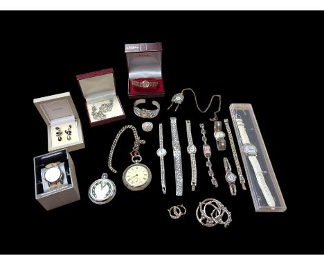 A.W.W. Co. silver pocket watch, Ingersoll pocket watch, and collection of further costume jewellery and watches