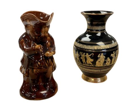 19th Century treacle glaze toby jug and Neofitou vase, toby jug H24cm