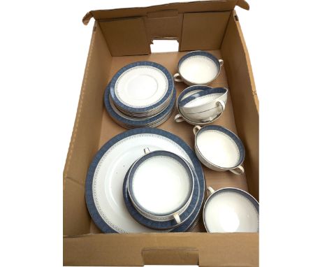 Royal Doulton Sherbrooke dinner wares, including six soup bowls and saucers, six dinner plates, six side plates and six desse