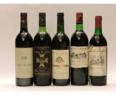 Assorted Red Bordeaux to include: Château Labegorce, Margaux Cru Bourgeois Supérieur, 1970, six bottles (two mid shoulder, fo