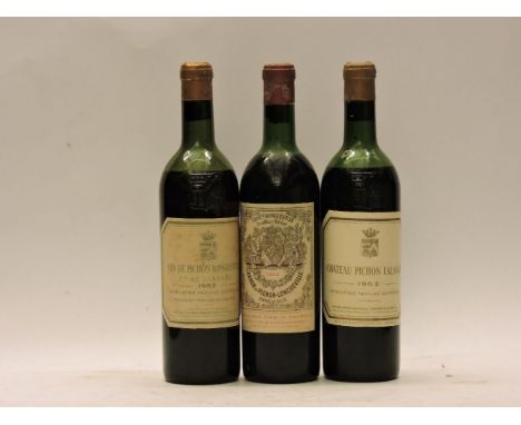 Assorted Red Bordeaux to include: Château Pichon-Longueville, Comtesse-de-Lalande, Pauillac 2nd growth, 1962, one bottle; Châ