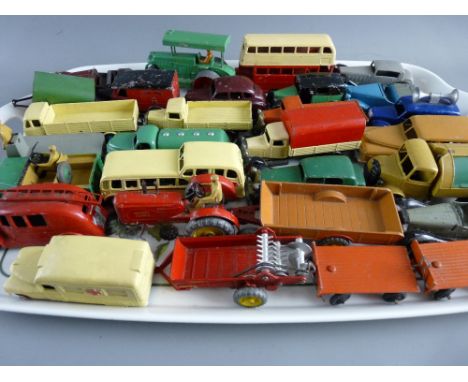 VINTAGE DINKY TOY DIECAST MODEL VEHICLES, a quantity including saloon cars, trucks, wagons, service and farm vehicles includi