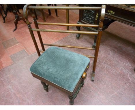 A VINTAGE MAHOGANY TOWEL AIRER and a rise and fall piano stool on turned supports and stretchers