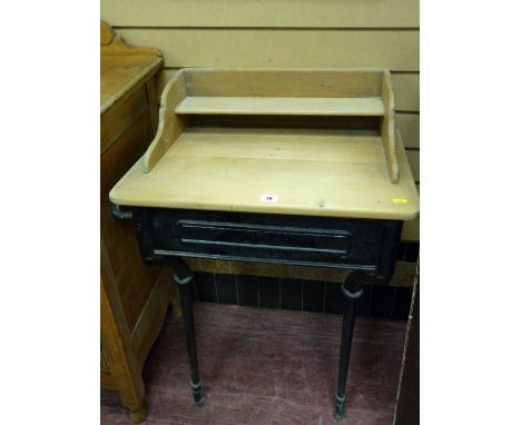 A CAST METAL & STRIPPED PINE WASHSTAND, 90 cms high, 63 cms wide and a vintage wall mirror 