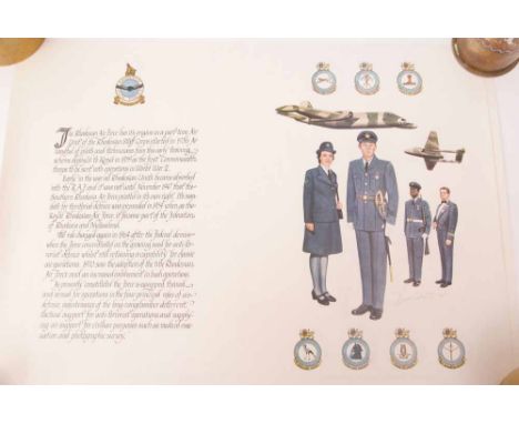 Five various unframed coloured prints, "The Rhodesian Air Force", Uniforms of the Rhodesian Security Forces - No 28, 29, 30 x