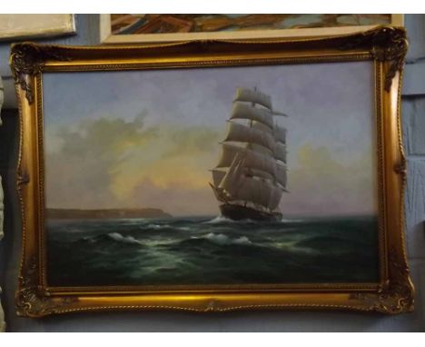 David Short, oil on canvas, Tall ship in a seascape, 75 x 49cms 