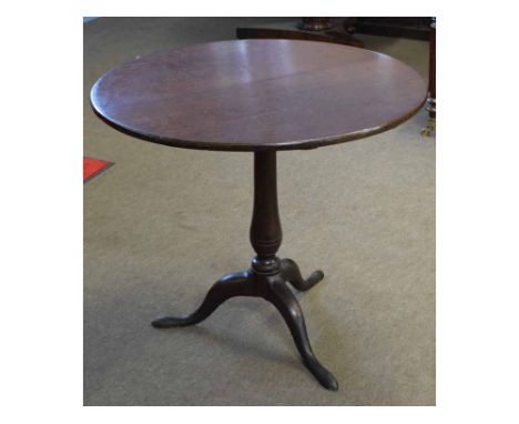 Georgian mahogany circular top tilt top table with turned column, supported on a tripod base, 80cms diam x 74cms tall  