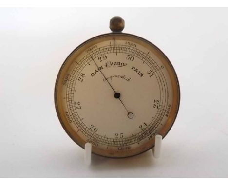 Late 19th/early 20th century pocket barometer/altimeter, unsigned, the gilt brass drum shaped case with rotating bezel and ne