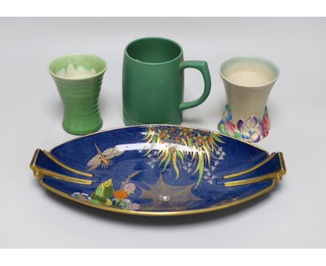 A Keith Murray for Wedgwood mug, a Carltonware lustre dish and two vases, largest 32cm