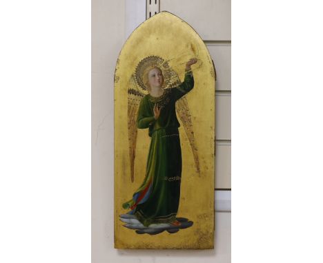Manner of Fra Angelico, oil and gold leaf on wooden panel, Angel trumpeter, 47 x 20cm, unframedProvenance: Bonham's 9th March