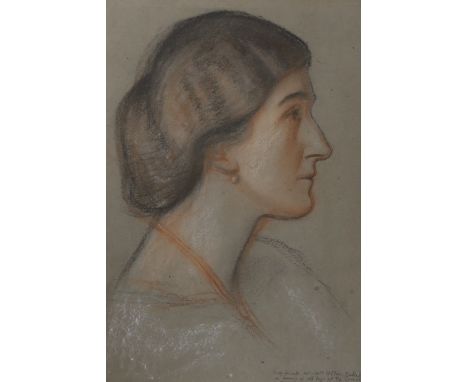 William Rothenstein (1872-1945), conté crayon, Portrait of Mrs St Clair Baddeley, signed with presentation inscription, 30 x 