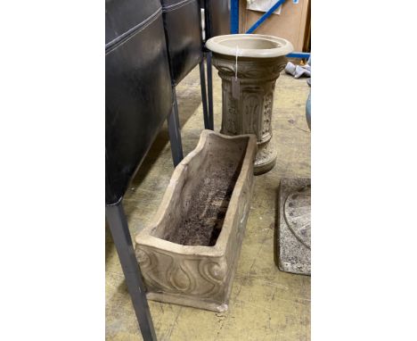 A Doulton Victorian earthenware water filter section, height 46cm together with a stone garden planter