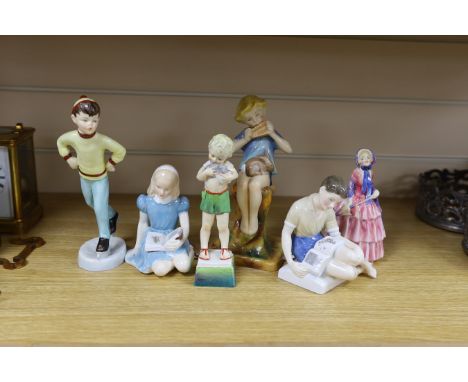 Three Royal Worcester figures and three Royal Doulton figures