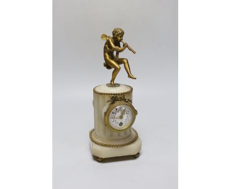 A late 19th century French ormolu mounted onyx mantel clock, 25cm