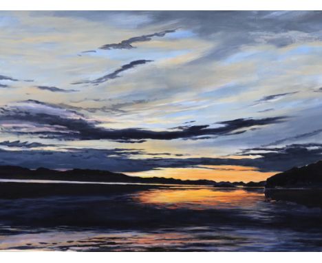 Barry A. Burdeny (Canadian, b.1943), acrylic on canvas, ‘Seascape at sunset’, signed,90 x 121cm
