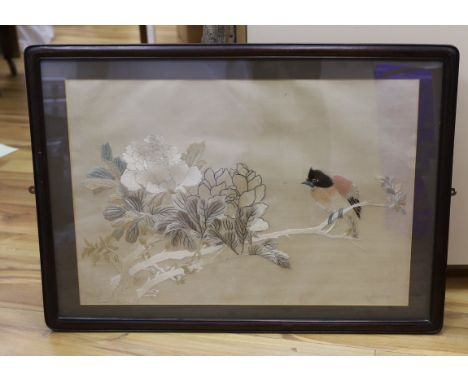 A Japanese silkwork panel, 44 x 65cm