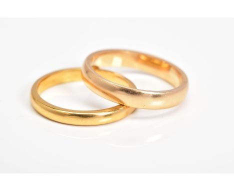 AN 18CT GOLD BAND RING AND A 22CT GOLD BAND RING, both of plain design, both with hallmarks, 18ct gold ring size R, approxima