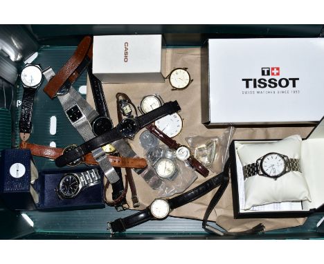 A BOX CONTAINING VARIOUS WRISTWATCH, to include&nbsp; Rotary and Skegen watches and a number of hand wound wristwatches