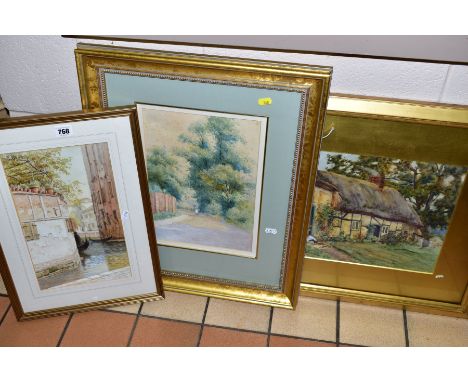 THREE LATE 19TH/EARLY 20TH CENTURY WATERCOLOURS, Fred Burgess (active 1882-1897), a Venetian scene of buildings and gondolas,