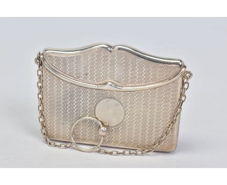 AN EDWARDIAN SILVER CARD CASE OF ENVELOPE FORM, with engine turned decoration, vacant circular cartouche, maker's Sydney &amp