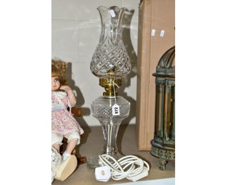 A WATERFORD CUT LEAD CRYSTAL OIL LAMP SHAPED TABLE LAMP, 'Inishturk' design, total weight 56cm