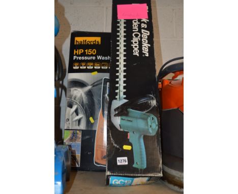 HALFORDS HP 150 PRESSURE WASHER together with a Black and Decker garden clipper (2)