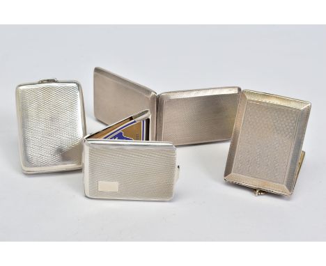 FOUR GEORGE V SILVER MATCHBOX COVERS, all with engine turned decoration, three with gilt interiors, makers include Walker &am