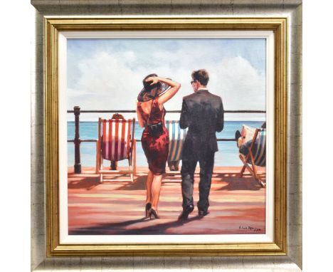 MARK SPAIN (BRITISH CONTEMPORARY) 'TREADING THE BOARDS' a limited edition, hand embellished print 49/195, a couple on a prome
