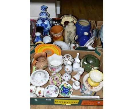 TWO BOXES OF ASSORTED CERAMICS to include Royal Barum ware hand decorated bulbous bowl and similar unmarked Studio pottery bo